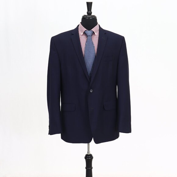 Ike Behar 46R Navy Solid 2-Button Sport Coat Blazer Jacket G645 - Picture 1 of 11